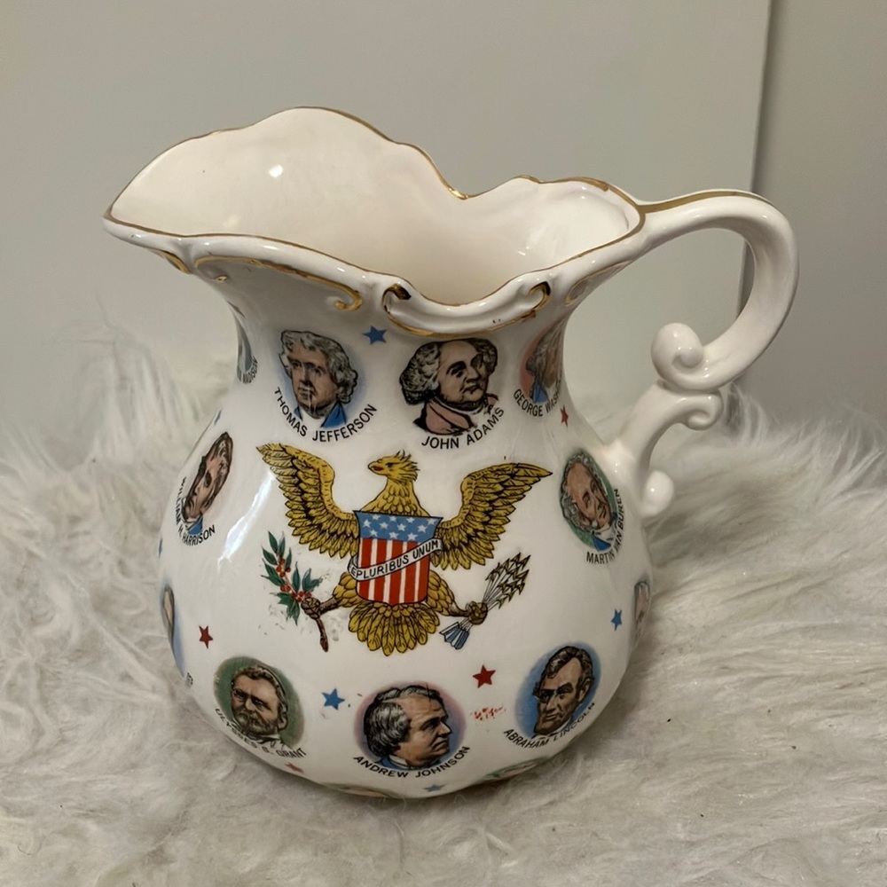Vintage White and Gold Presidential Portrait Pitcher
